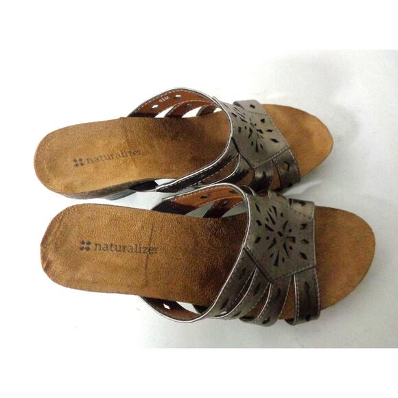 NATURALIZER Eunice US 6.5M Bronze smooth laser cut Slide Sandals Shoes 3" heel - Picture 6 of 8